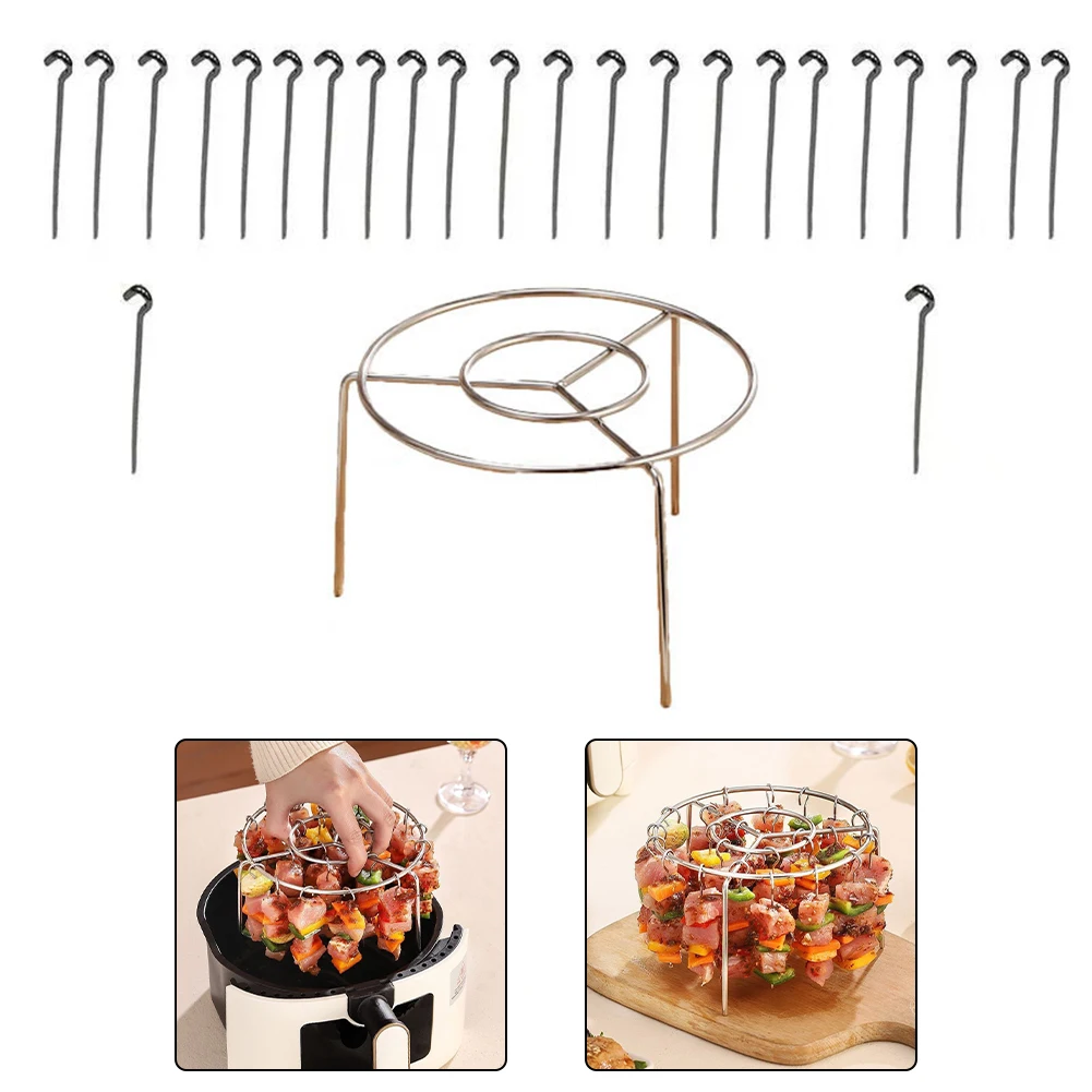 

24-pin Air Fryer Stainless Steel Kebab Grill Round Vertical Grill Home Barbecue Grill Air Fryer Dedicated Kitchen Bakeware Tools
