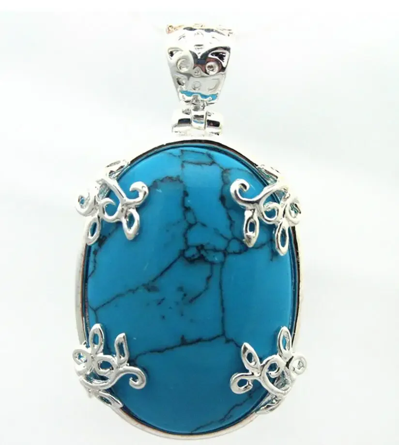 ELEGANT 925 STERLING SILVER BLUE Turquoise AMULET NECKLACE PENDANT 35*20mm