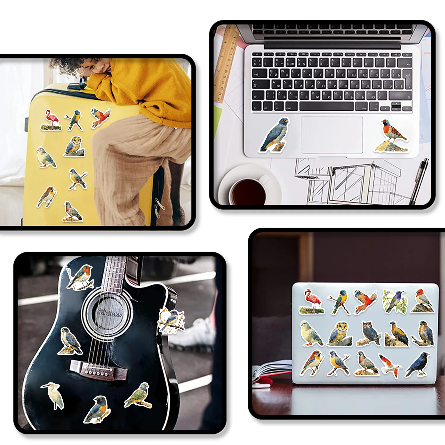 30/50PCS Cartoon Watercolor Bird Graffiti Stickers Decorative Decals for Phone Laptop Guitar Notebook Luggage Waterproof Sticker