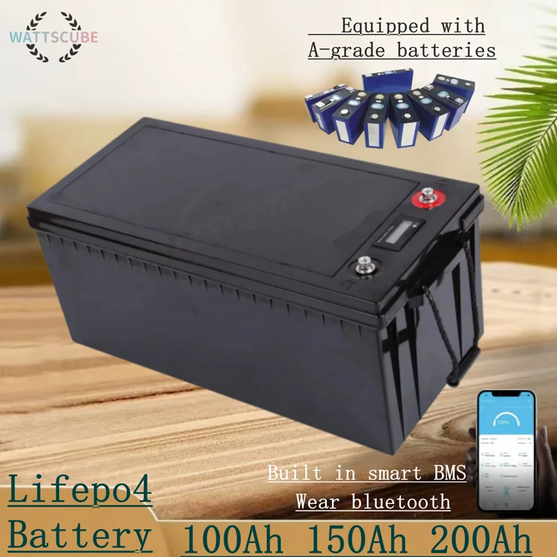 Batterie lithium Lifepo4 48V 100Ah 150Ah 200Ah avec application Bluetooth, parallèle, pour système solaire 3000W 5KW 6000W, o