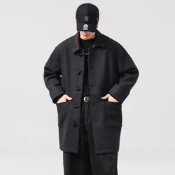 Autumn Winter Woolen Trenchcoat Men Vintage Fashion Casual Cleanfit Wool Long Trench Coat Jacket Man Overcoat Couple Outerwear