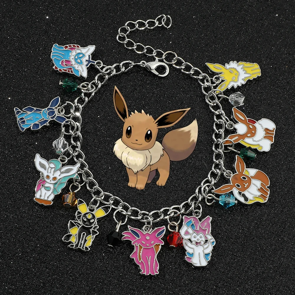 Japonia Anime Pokémon bransoletka z wisiorkiem Cartoon Eevee Flareon Espeon Umbreon Leafeon Sylveon bransoletka dla fanów kolekcja zabawka prezent