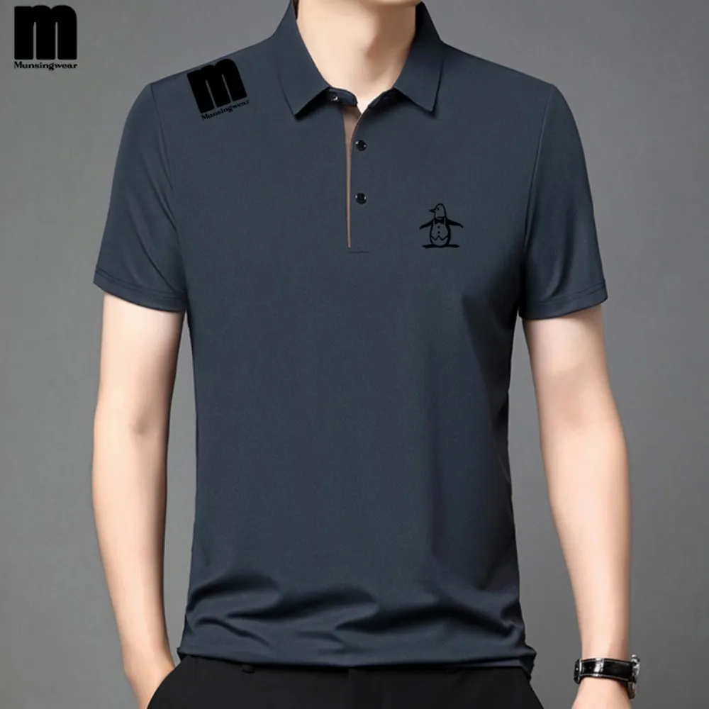 Pierre Cardin-Camiseta de manga corta de seda para hombre, Polo con solapa de verano, ropa de media manga de seda helada para papá, 2025