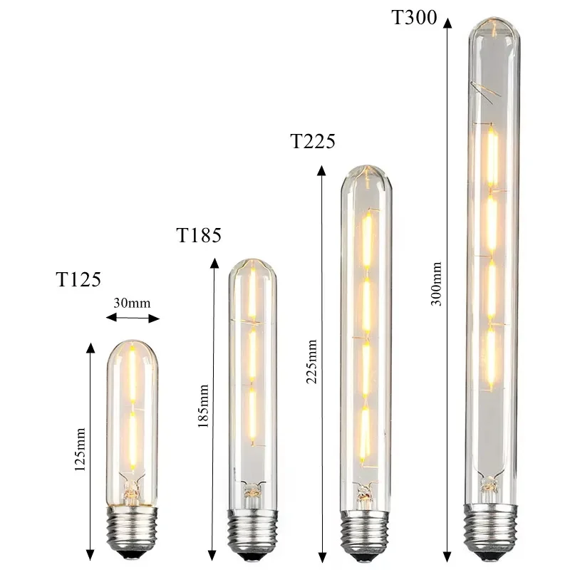 6pcs Edison LED Bulb T185/T225/T300 T125 T45 4W/8W 110-220V E27 Filament Tube Bulb