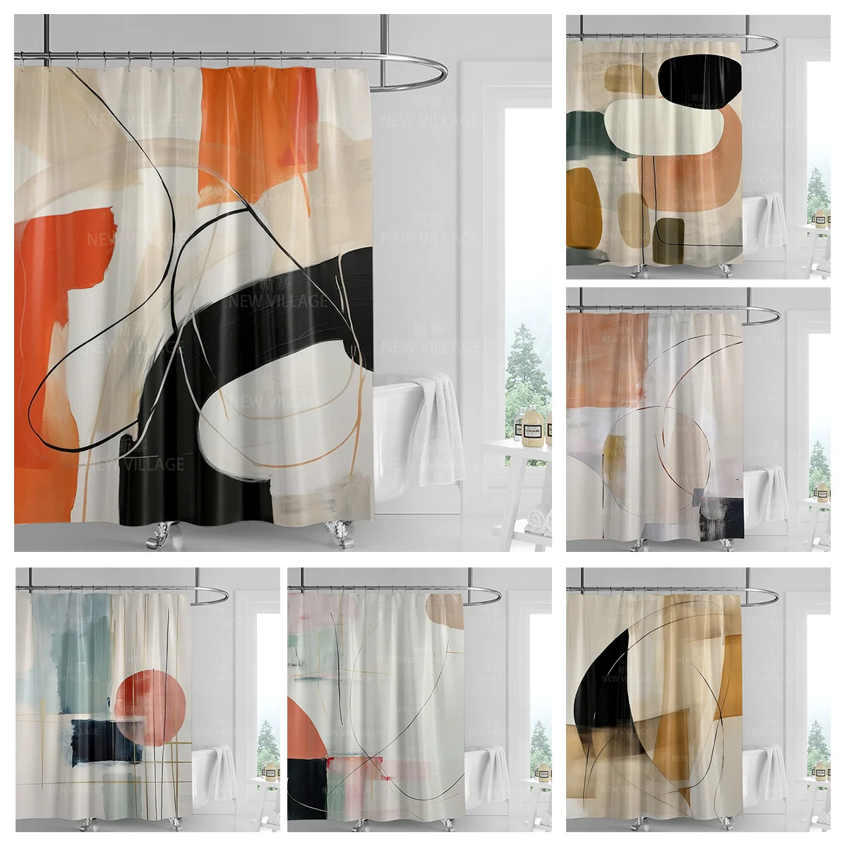 

Abstract geometric graffiti shower curtain Nordic minimal wind waterproof fabric bathroom curtain shower curtain 180x200