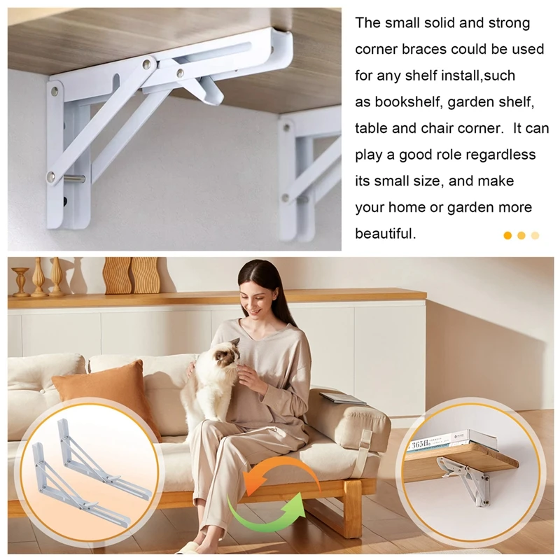 2Pcs Folding Shelf Brackets DIY Wall Mounted Furniture Space Saving For Garage Workstation 12Inch