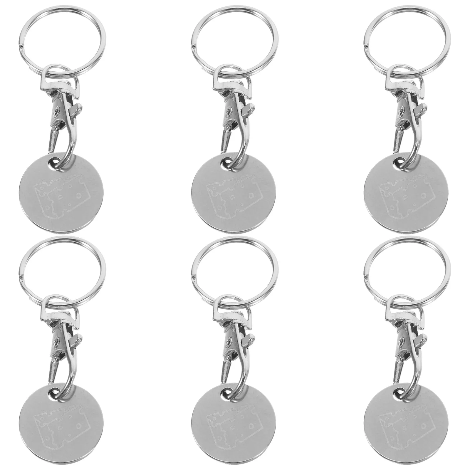 6 Pcs Shopping Cart Bag Charms for Handbags Fake Key Generic Trolley Keyring Diy Keychain Case Silver Funny Coin