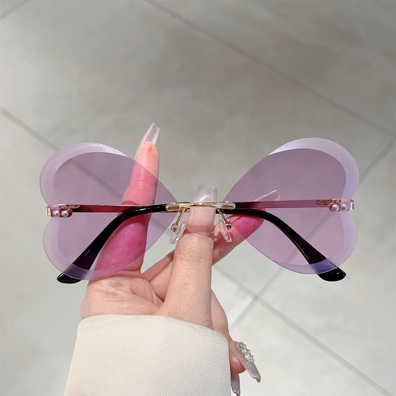 KAMMPT Randlose schmetterlingsförmige Sonnenbrille für Damen, 2025, neue Mode, Vintage-Stil, Outdoor-Sonnenbrille, trendiges Markendesign, lässige Sonnenbrille