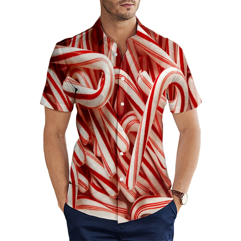 Camisa casual de sorvete masculina, camisa havaiana, engraçada estampa 3D, manga curta, roupa respirável, nova, verão