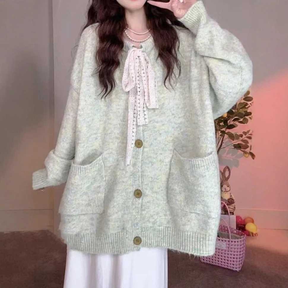 

Loose Knit Cardigan 2025 Autumn Winter New High-end Bow Sweater