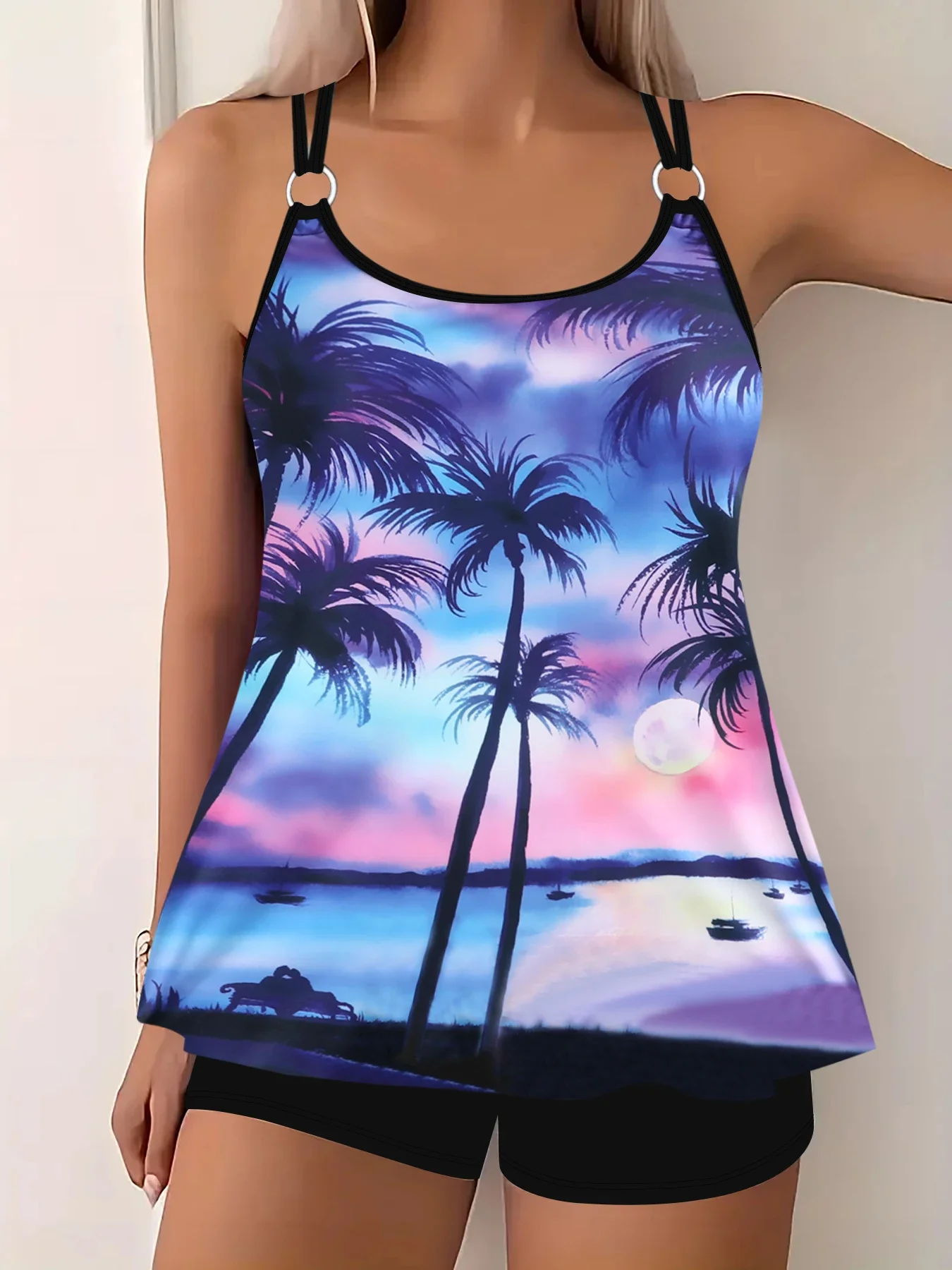 Floral Pattern 2 Piece Set Tankini, Skirted Style with Boyshorts Swimsuits, Women's Swimwear & Clothing Summer Sexy Bikini