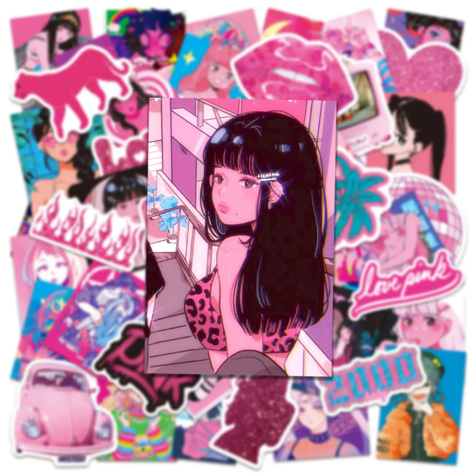 10/50/100PCS Japanese Style Vintage Pink Y2K Girls Stickers Aesthetic Fridge Laptop Luggage Guitar Phone Cool Anime Sticker Toy