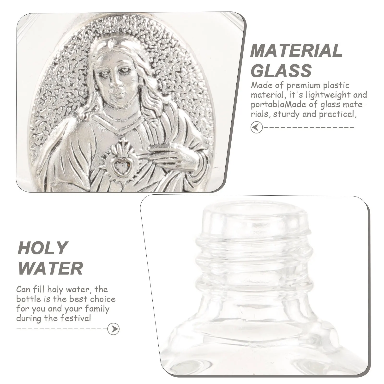 

2Pcs Embossed Glass Holy Water Bottles Small Lightweight Refillable Container for Church Festival Wedding Favors