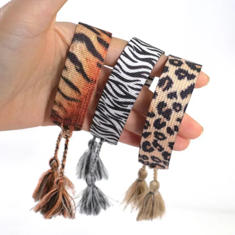 Novelty Webbing Bracelets Beautiful Leopard Print Zebra Print Adjustable Length Webbing Woman Fashion Bracelets