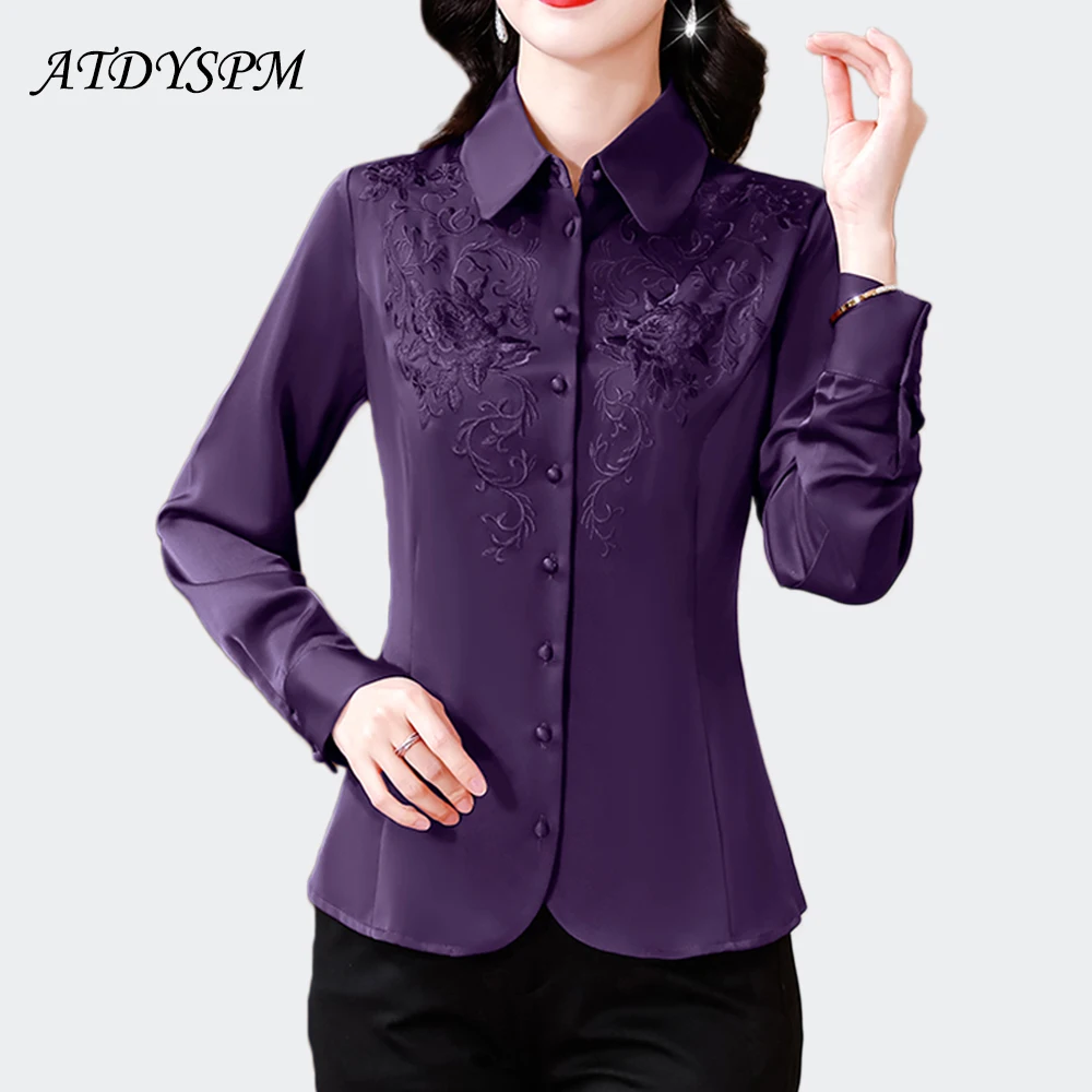 2024 Spring Autumn Elegant Fashion Women Blouse Office Lady Tops Single-breasted Embroidered Long Sleeve Women Shirts Blusas