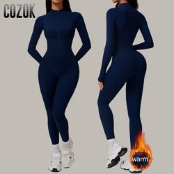 2025 New One Piece Yoga Jumpsuit Women Outdoor Tight Warm Bodysuit Running Fitness Zipper Rompers Workout Set Clothes Sportswear