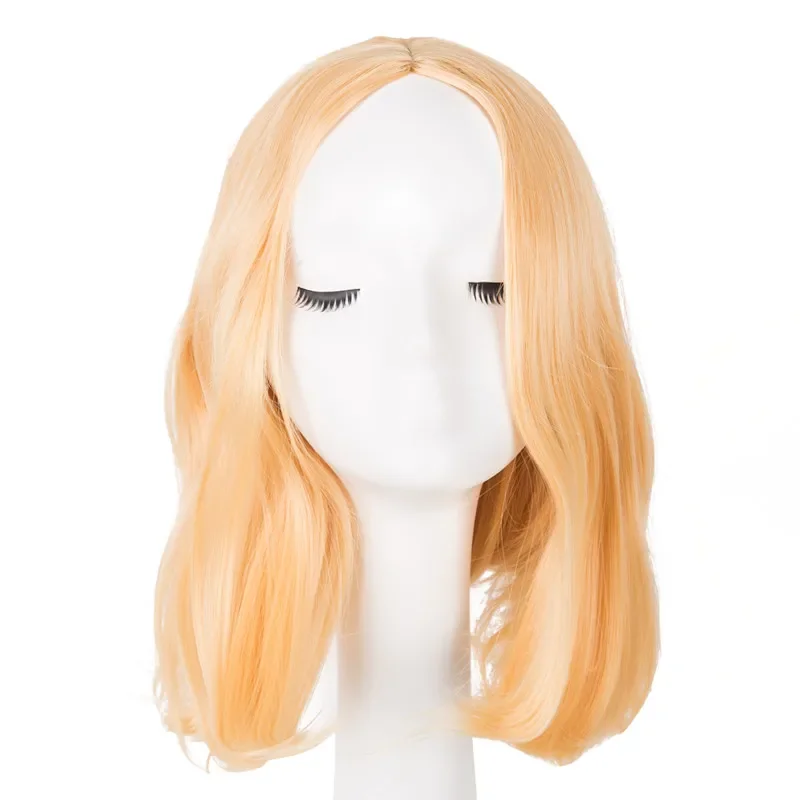 

Synthetic Short Wavy Middle Part Line Wig Picture Color with Heat Resistant Cosplay Party Salon Yellow Halloween Hair