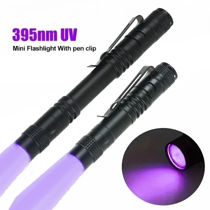 1/2PCS UV 손전등 395nm 자외선 토치 펜 클립 포함 휴대용 사용 AAA 배터리 라이트 애완 동물 소변 전갈 감지기 UV 램프