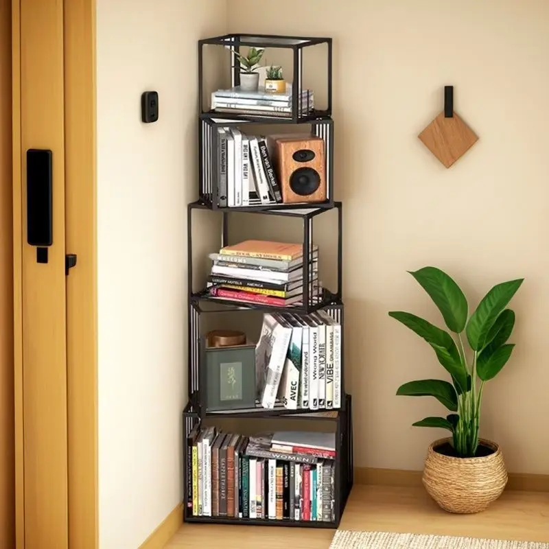 Simple modern creative wrought iron vertical bookshelf shelf storage living room Internet celebrity ins unique style