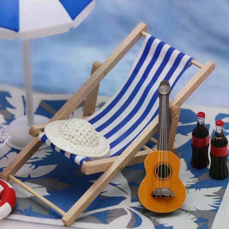 

1 Set Dollhouse Mini Sunshade Umbrella Deckchairs Fairy Garden Decoration Summer Beach Micro Landscape DIY Toys Accessories