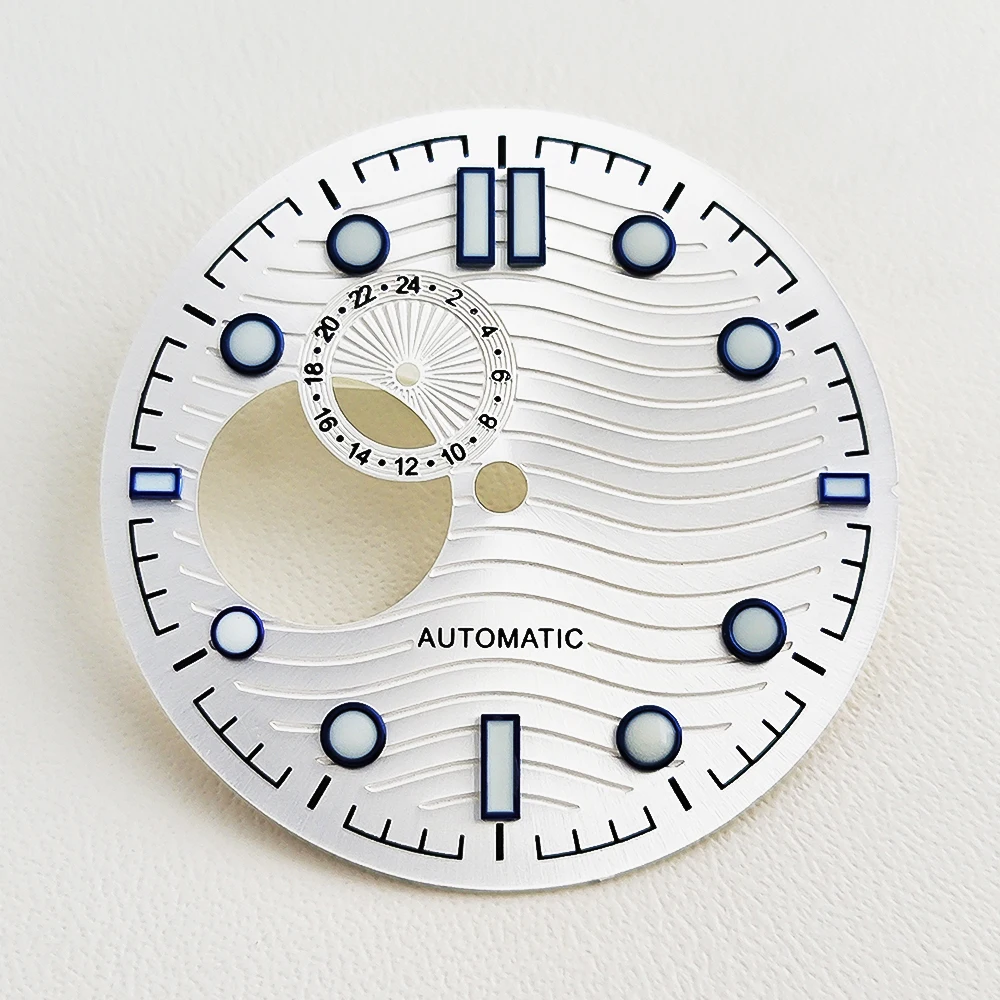NH39 Dial 31mm Watch Dial No Logo Water Ripple Skeleton Dial Fit NH39 Movement Black/White/Blue Watch Accessories Green Luminous