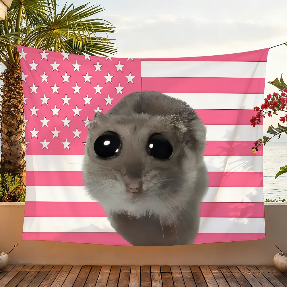 Funny Sad Hamster Pink USA flag For Garden Party Living Room Home Wall Decor Banner Bedroom Outdoor Tapestry