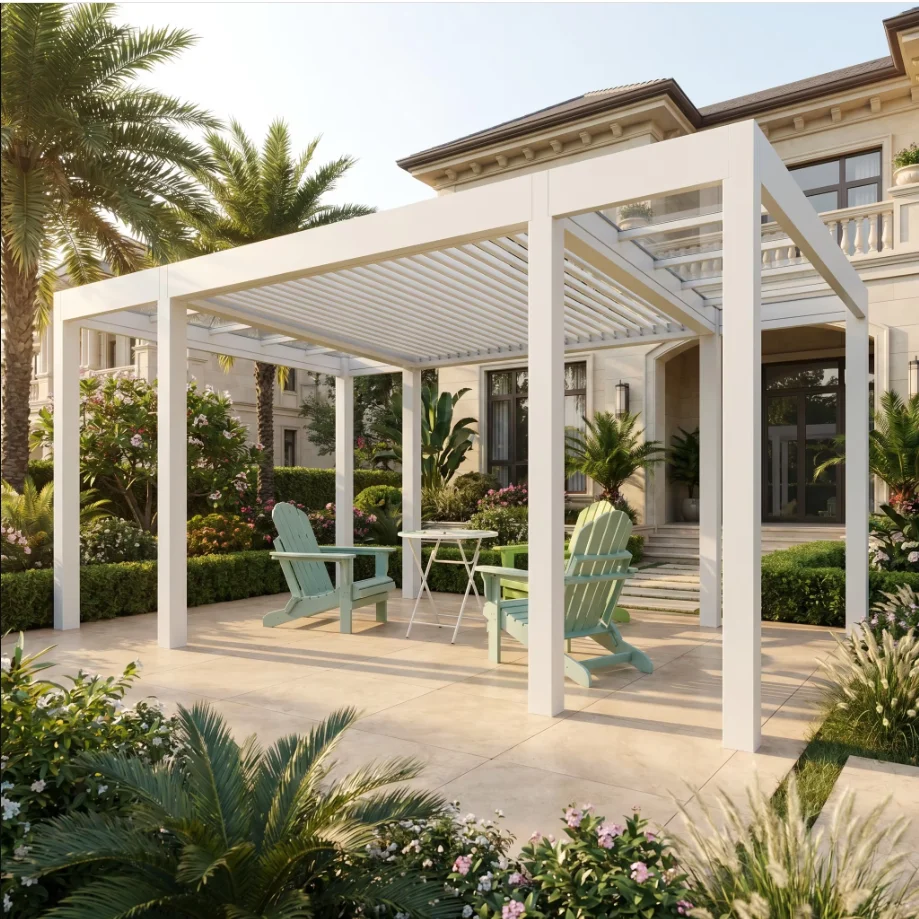 Modern Motorized Aluminum Pergola Adjustable Louvered Roof Luxury Garden Gazebo Bioclimatic Structure for Villa Patio