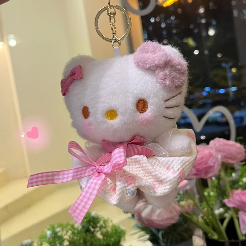 Summer Sanrios Dopamine Bow Donut Angel Hellokittys Anime Kawaii Plush Keychain Girl Dress Cartoon Cute Doll Gift Bag Pendant