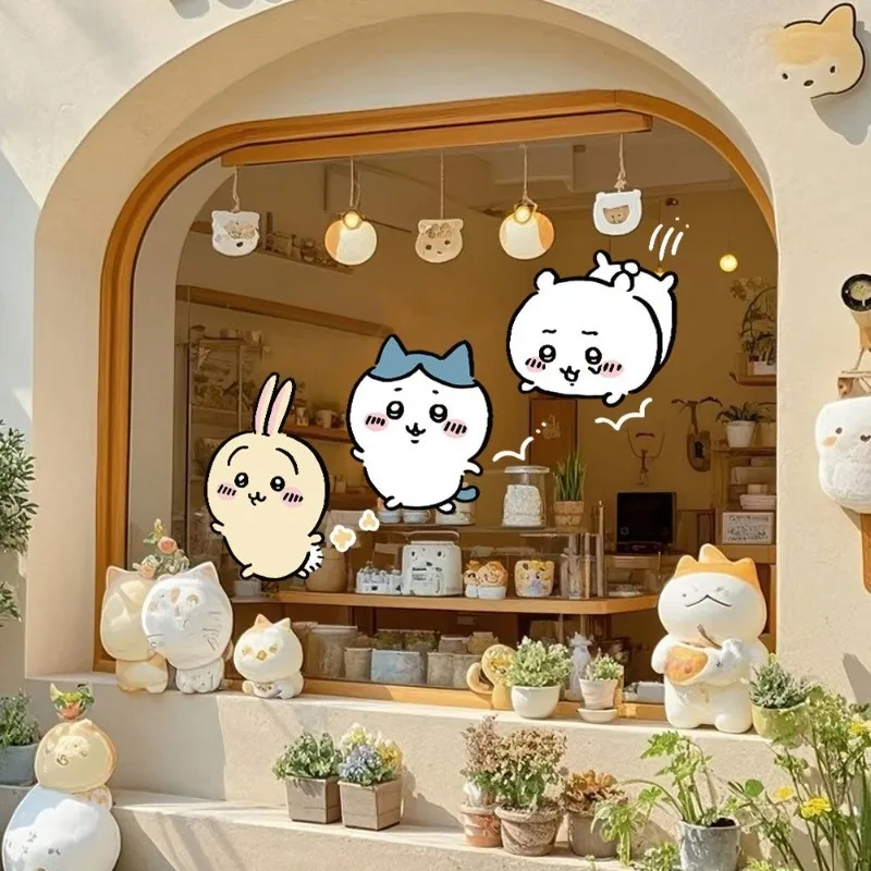 Jikikawa Cute Cartoon Ins Stickers for Static Glass Door Clings Kawai Cake Milk Tea Dessert Shop Decorated Window Display