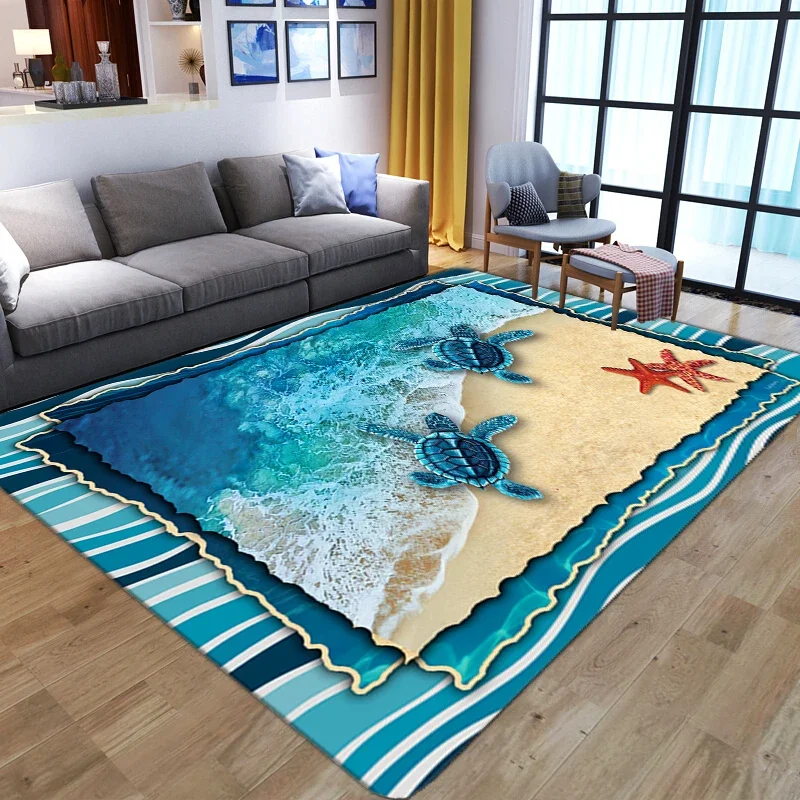 3D Sea Turtle Carpet for Living Room Home Decor Sofa Table Large Area Rugs Bedroom Anti-slip Floor Mat Bath Entrance Doormat