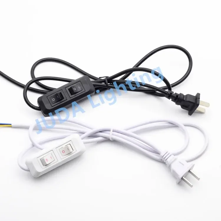 1.5m cable wire with dual control switch cord set black white ON / OFF button rocker switch Electrical Wire cable for table lamp