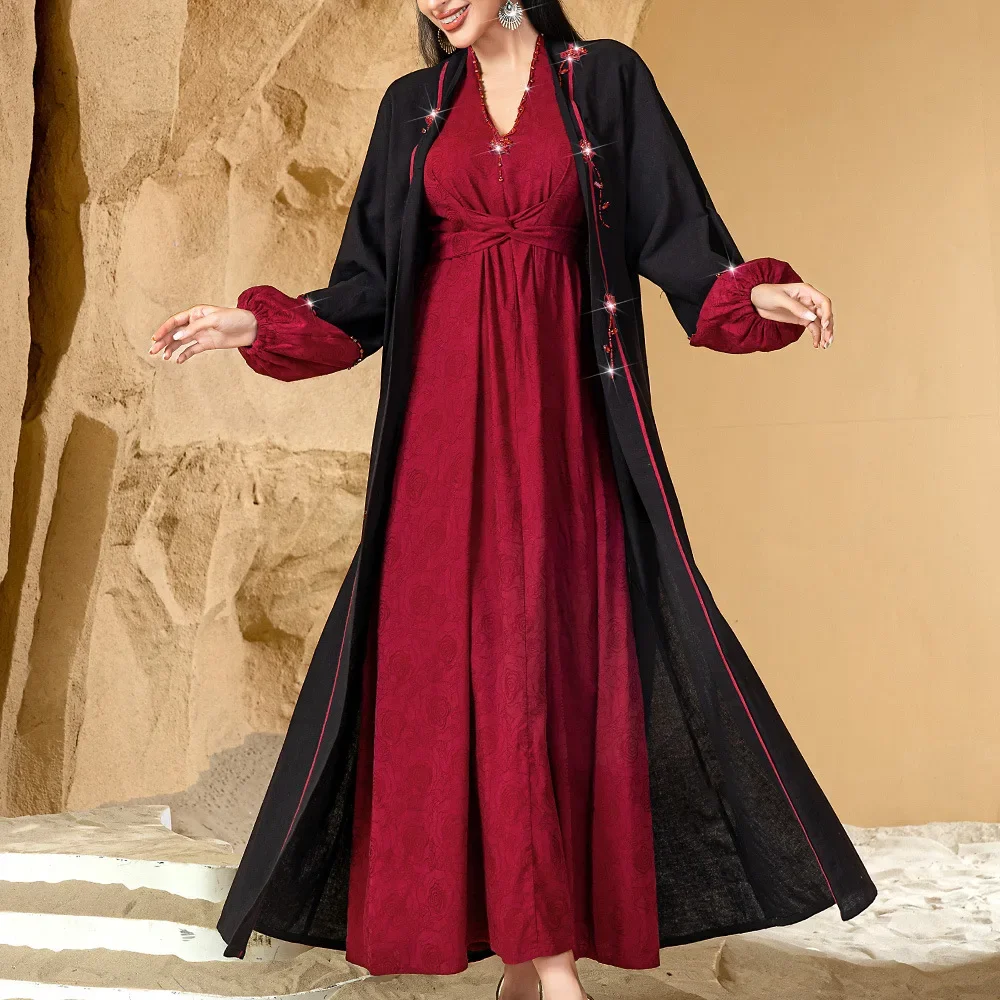 

Рамадан Ид Кимоно Джалабия Длинный Кардиган Платье Мусульманский Комплект для Женщин Дубай Абая Турция Кафтан Kebaya Кафтан Марокаин Femme Robe