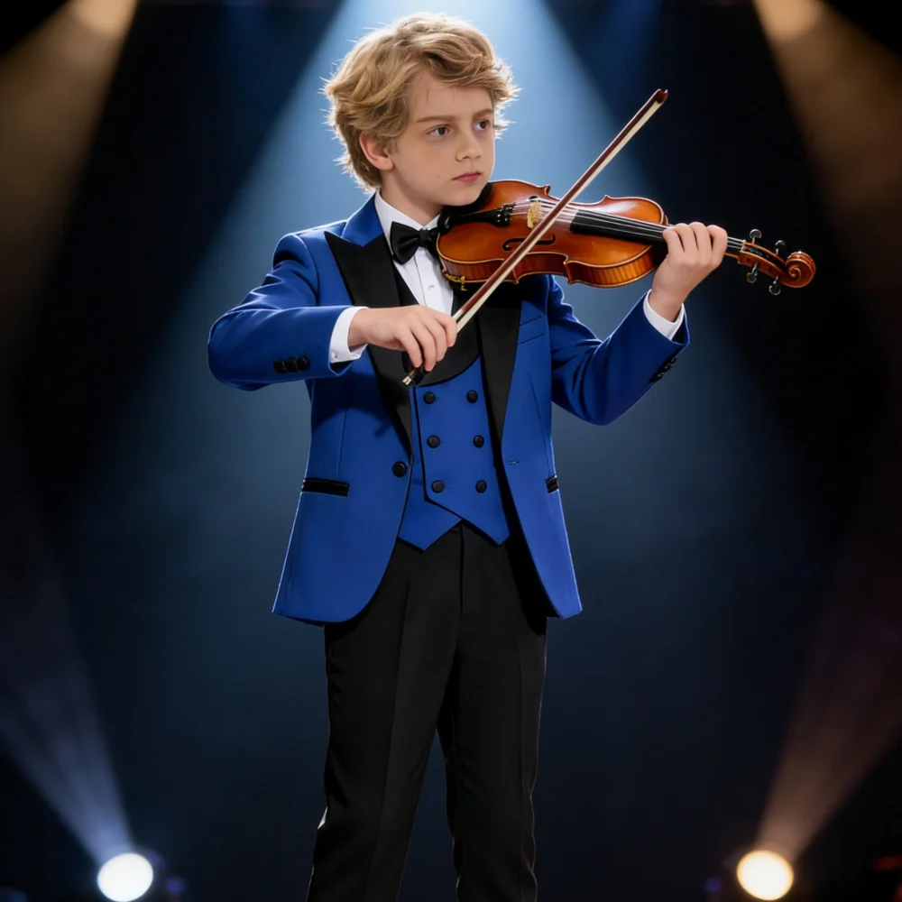 

New Royal Blue Boys Handsome Suits 4 Pieces Performance Costumes Comfortable Long Sleeve Tuxedo Sets Birthday Party Outfit