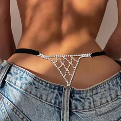 Sexy rhinestone mesh panties European and American fashion personality nightclub sex thong body chain female