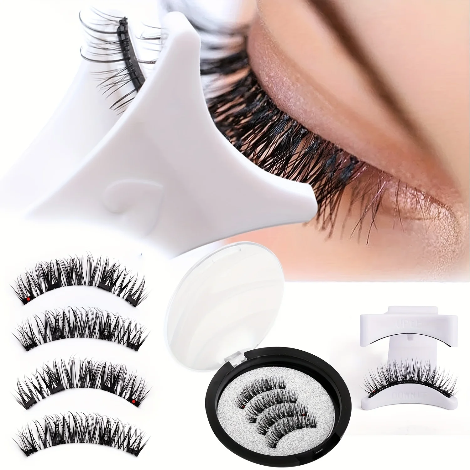 Magnetic adhesive false eyelashes set, reusable, easy-to-use false eyelashes extension tool, natural curler, false eyelashes wit