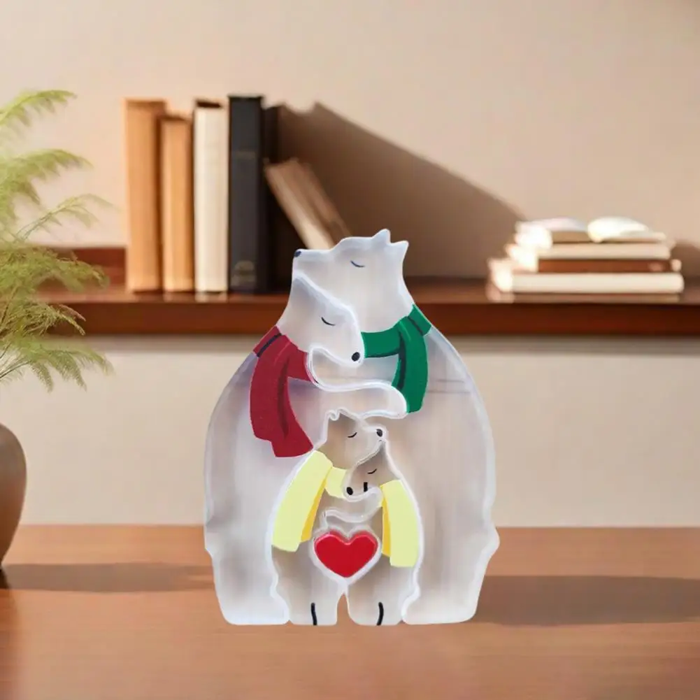 Acrylic Bear Family Puzzle Ornament Love Heart Hugging Mother Father Baby Bear Jigsaw Home Office Bookshelf Desktop Decoration