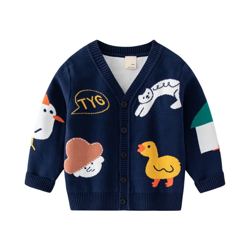 

Jumping Meters 3-7T New Arrival Boys Girls Buttons Sweaters Long Sleeve Autumn Spring Outwear Children's Duck Sweatshirts Kids