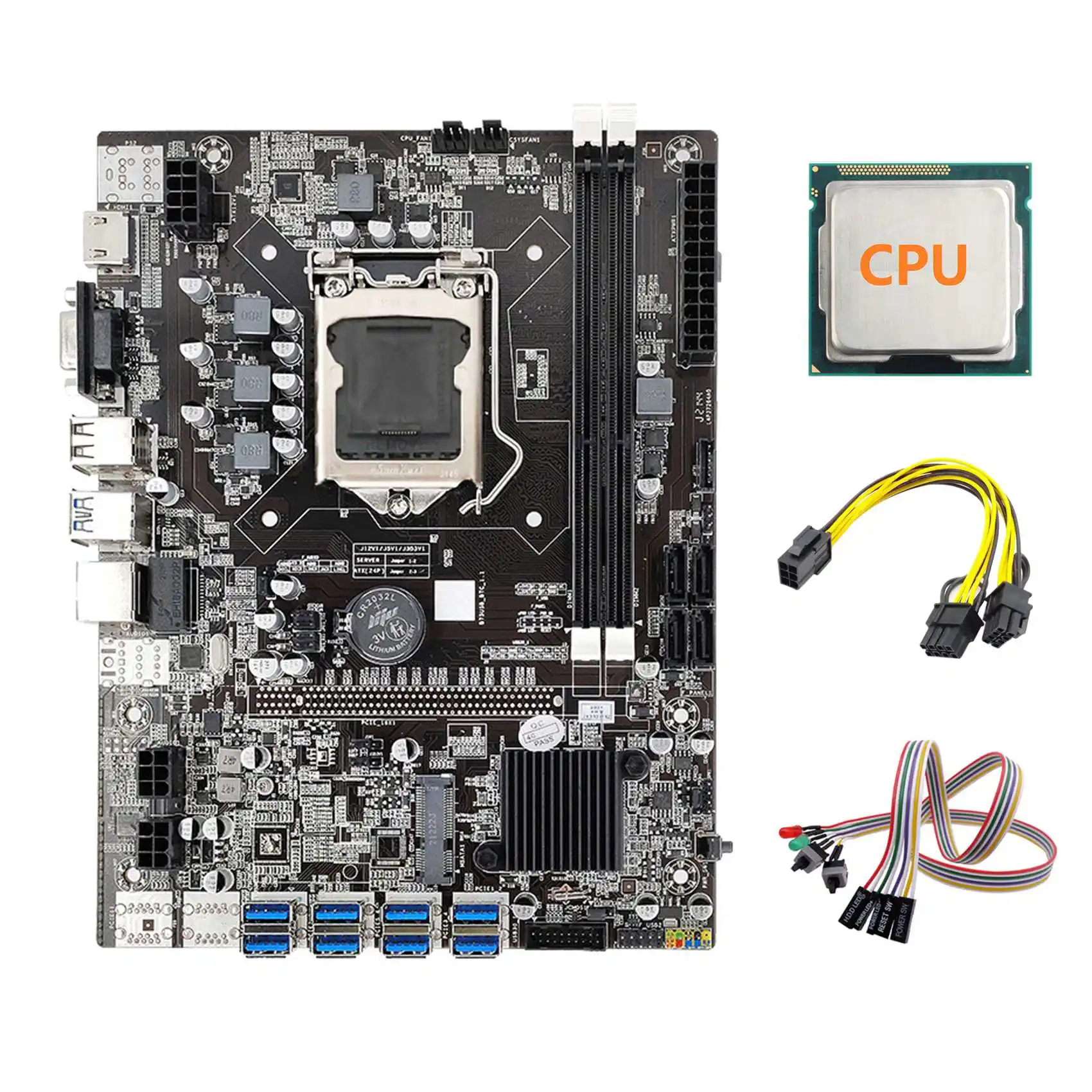 

B75 ETH Mining Motherboard 8XPCIE to USB+Random CPU+Switch Cable+6Pin to Dual 8Pin Cable LGA1155 Miner