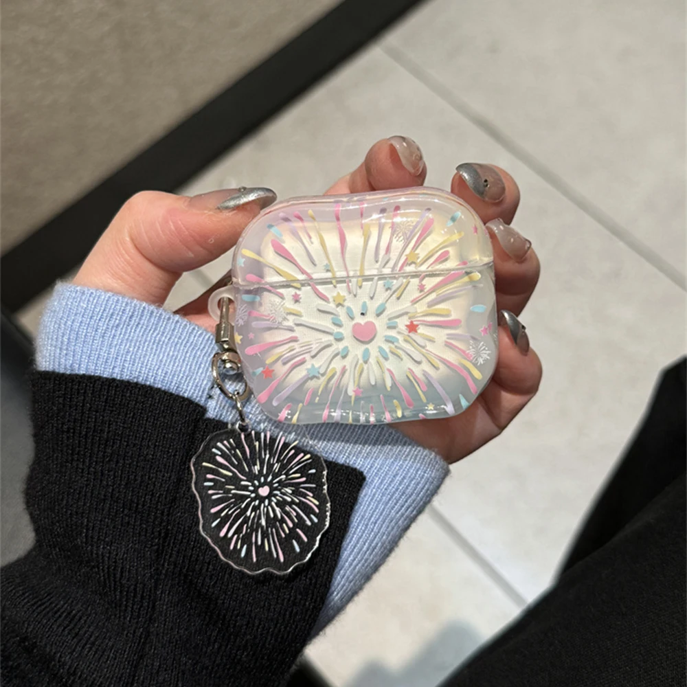 ins Korean Style Colorful Firework Pattern Earphone Case For Airpods Pro 3 2 1 Wave Transparent Cover For Airpods 4 3 Pro2 Pro3
