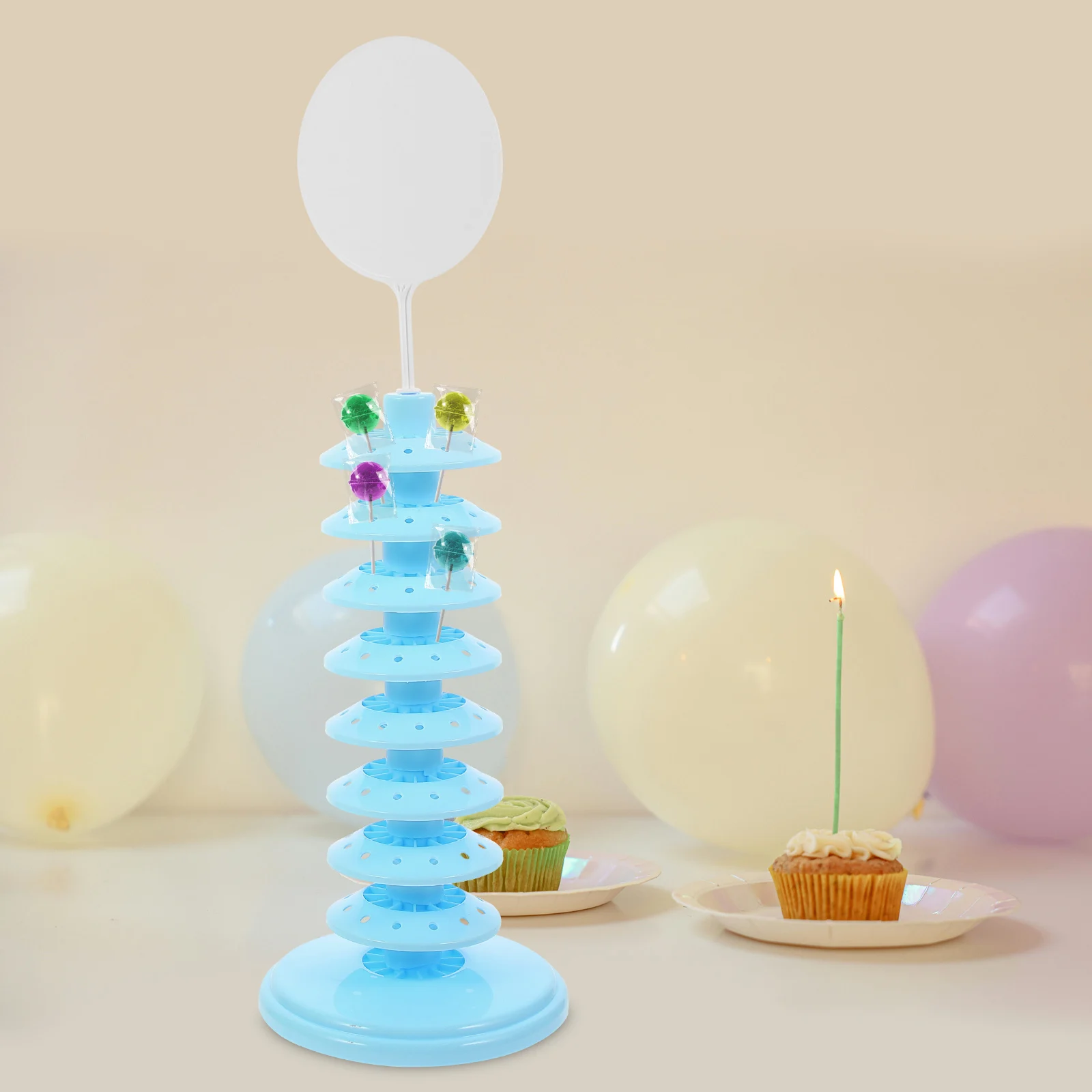 

2 Tier Multi hole Lollipop Stand Display Holder Cake Pops Plastic Rack PP Material Safe Storage Solution Sky blue