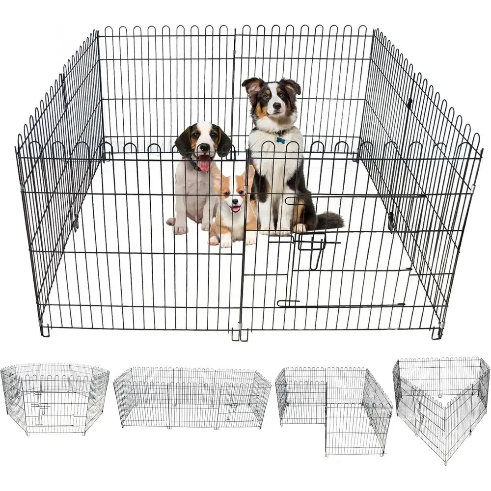 

oldable Metal Dog Playpen, Portable Pet Pen Puppy Exercise Pens 8 Panels Small/Medium Dogs ence or Yard Indoor&Outdoor RV Travel