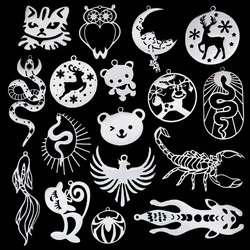 Cute Cat Moon Bear Deer DIY Tassels Earrings Stainless Steel Pendant For Jewelry Making Insect Charms Snake Necklace Accessory