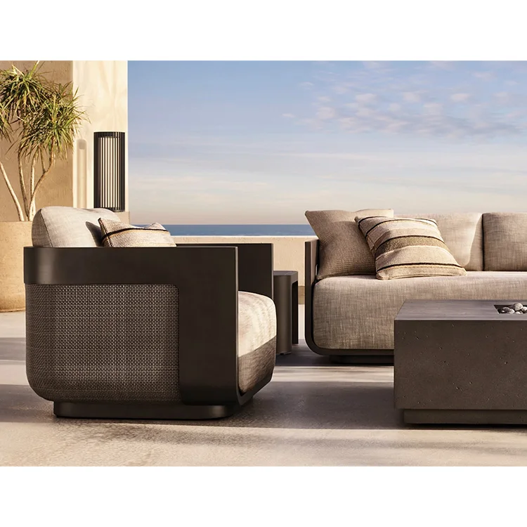 

New Luxury Modern Hotel Patio Sofa Set Villa Garden Seat Waterproof Rattan Aluminum Outdoor Furniture Set