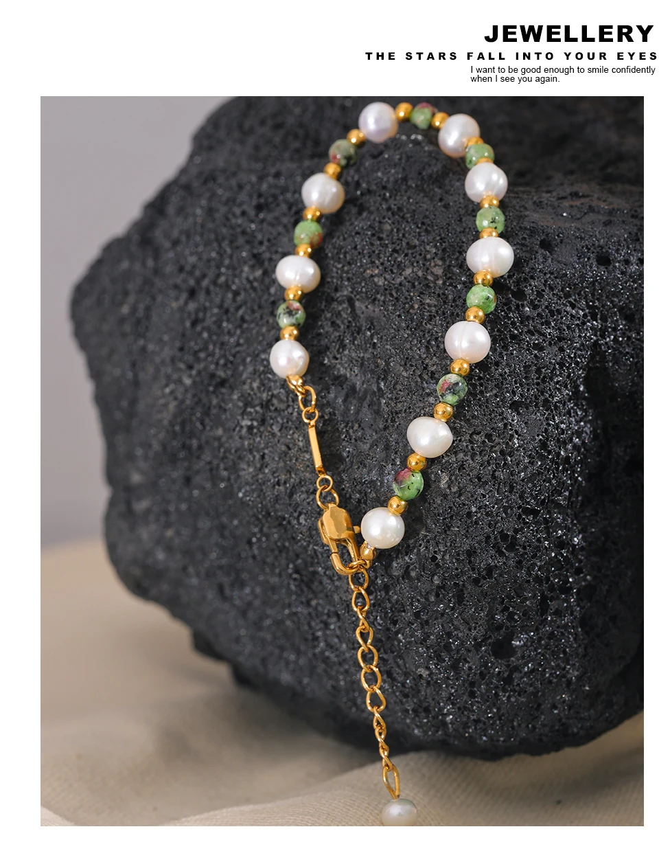 Yhpup Naturstein Süßwasserperlen Mode handgefertigt Edelstahl Charm Schmuck Armband Armreif für Frauen Geschenk wasserdicht – Detail 6
