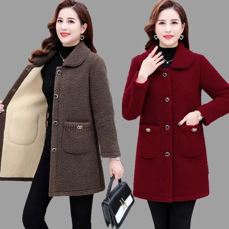 Autumn Winter Jacket Parkas Women Faux lamb Wool Coat Middle-aged Mother Cotton Clothes Female Long Outerwear Casual Tops 6XL