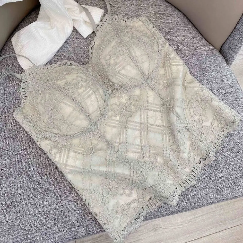 Fashion Fishbone Lace Camisole Transparent Hollow Crop Tops Streetwear Slim Fit Lace Corset Spring Summer