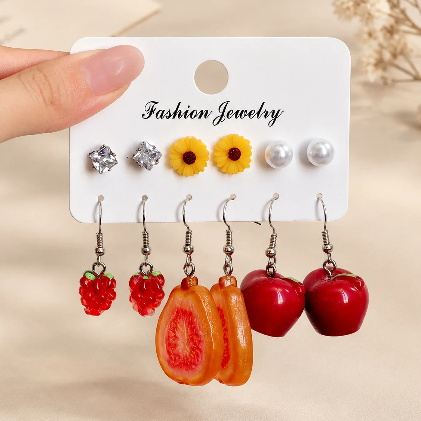 New European And American Fun Niche Simulated Blueberry Grape Carambola Earrings Elegant Versatile Imitation Pearl Stud Earrings