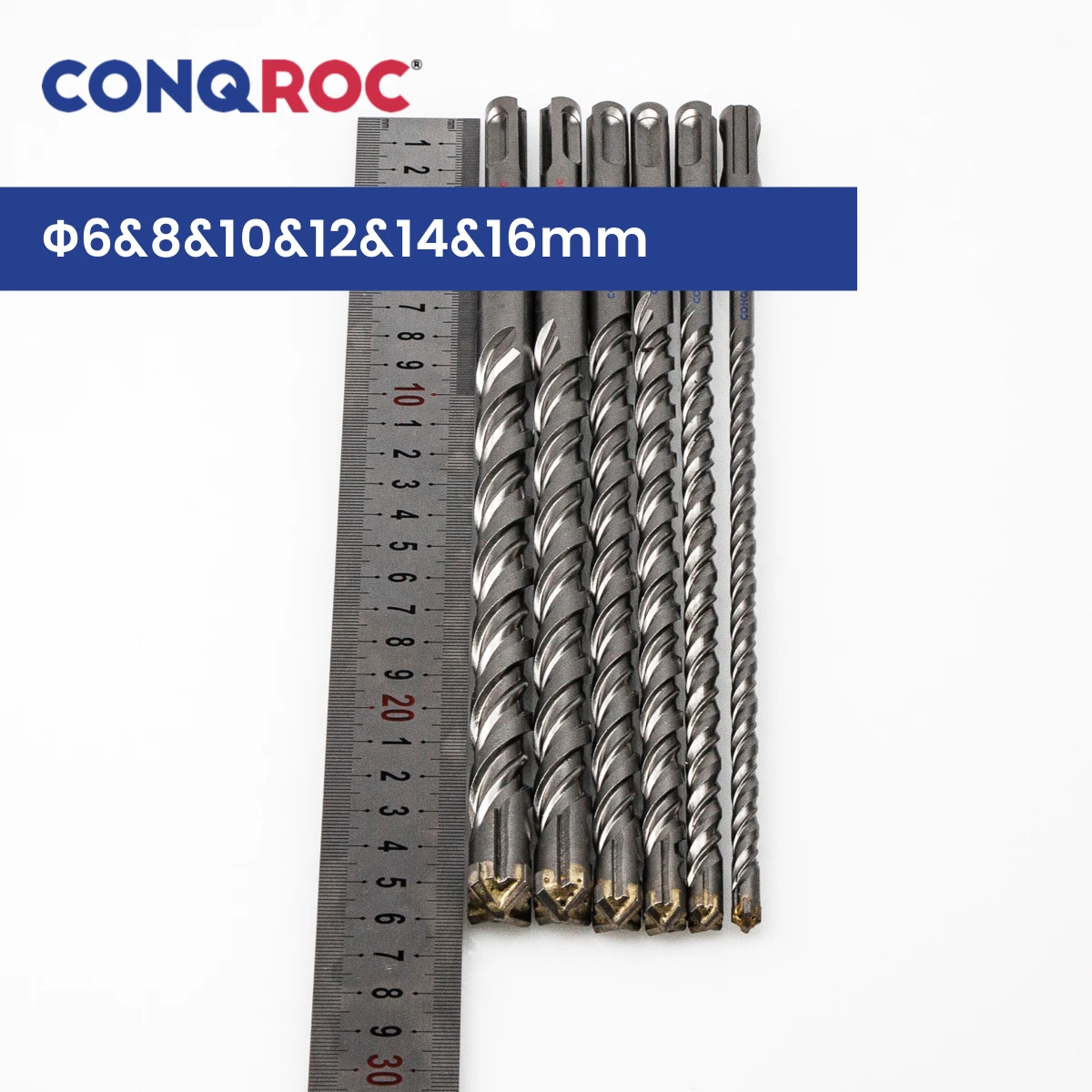 مجموعة لقم ثقب البناء SDS Plus Shank Length-260mm 6-Size Carbide-Cross-Tip Diameter-6&8&10&12&14&16mm للمطرقة الكهربائية