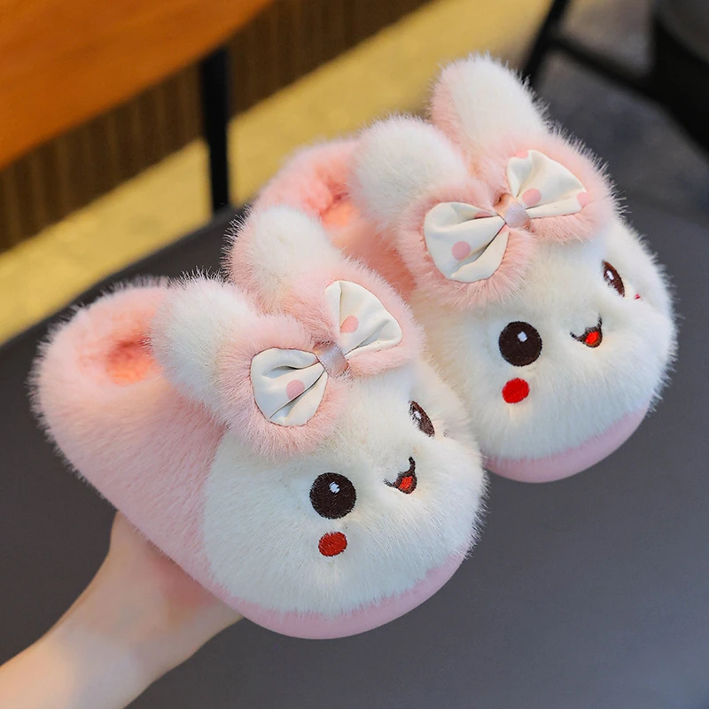 Picture 3: Adorable Smiling Rabbit Plush Slippers For Kids Winter Cozy Indoor Slide Shoes Toddler Anti Odor Boys Girls Home Mules Slippers