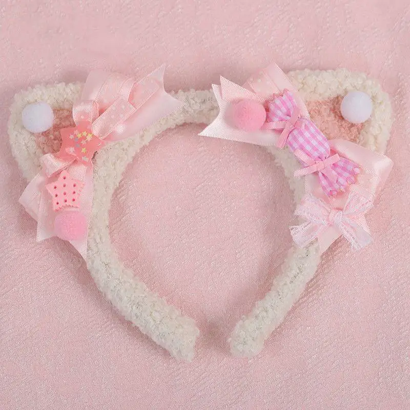 Sanrios Kuromi Sweet Cat Ear Headband para Crianças, Arco Artesanal, Anime Kawaii Hairpin, Desenhos Animados Japoneses, Acessório de Cabelo Lolita Roxo